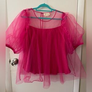 By Anthropologie Plus Size Pink Sheer Puff Sleeve